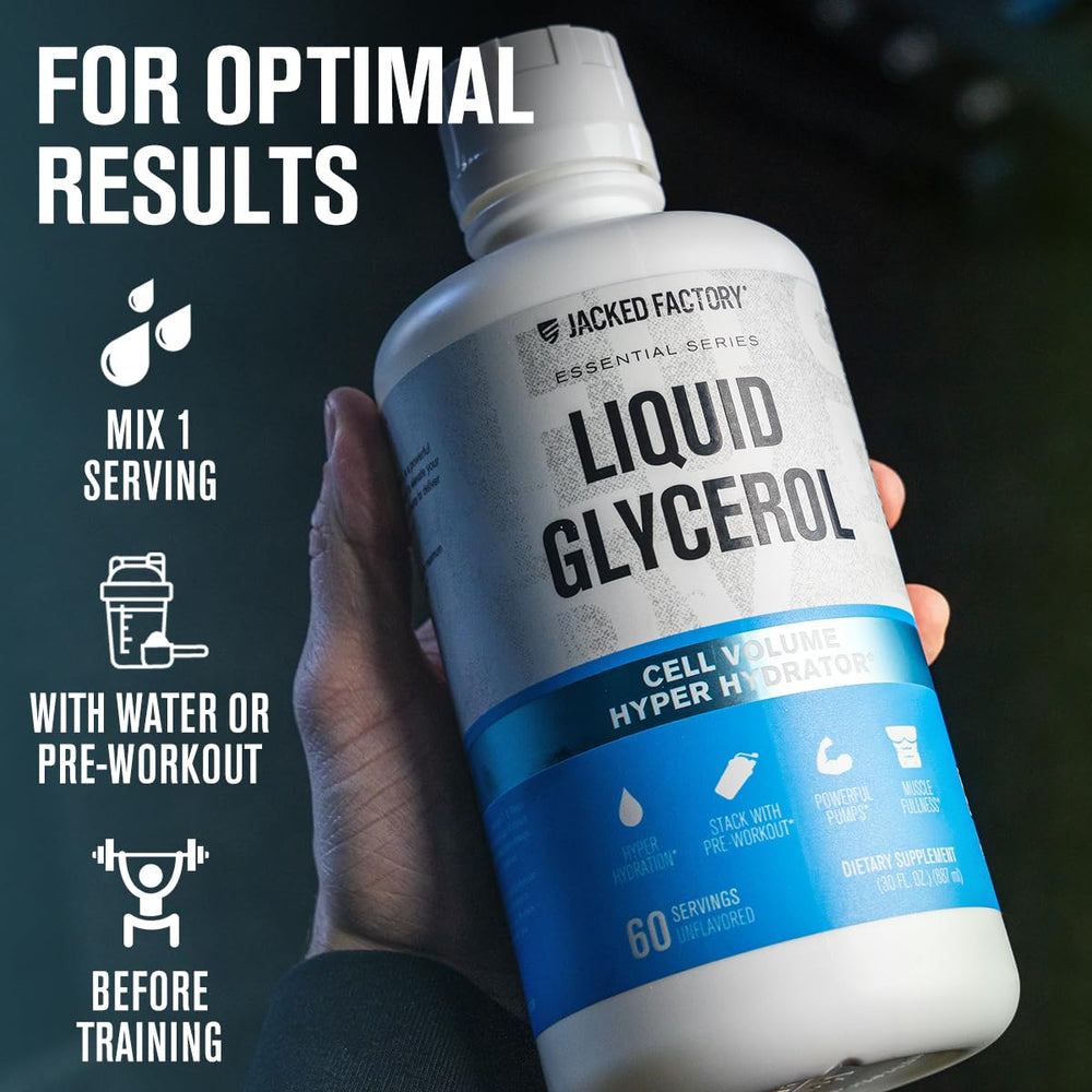 Jacked Factory glicerol líquido se añade al preentrenamiento sin sabor para hidratación.
