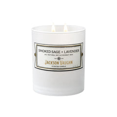 Jackson Vaughn Daily Rituals candle in frosted jar with smoked-sage lavender aroma