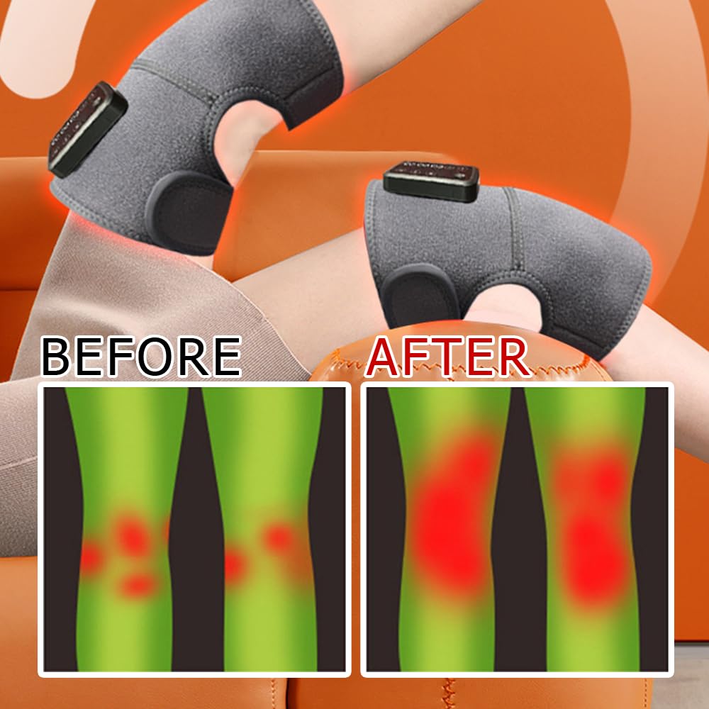 JADE KIT heated knee pad heat settings display shows temperature range.