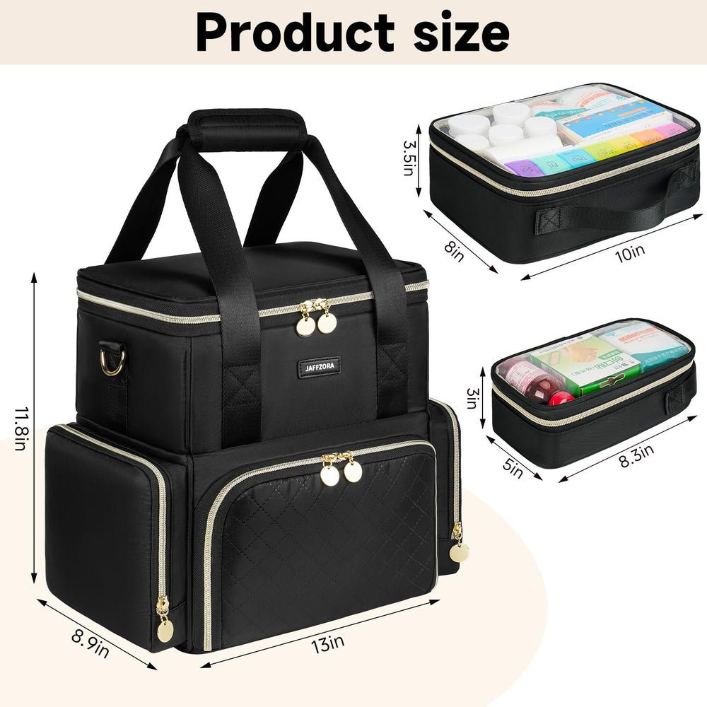 Jaffzora bag multi pocket design for pills bottles and accessories