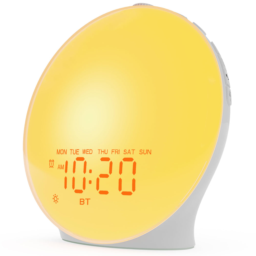 JALL Sunrise Alarm Clock front view shows sunrise light to wake gently