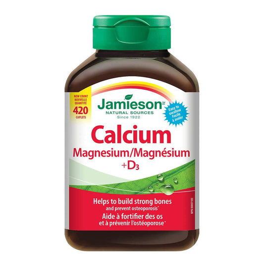 Jamieson calcium magnesium vitamin D3 tablets bottle front for daily mineral support.
