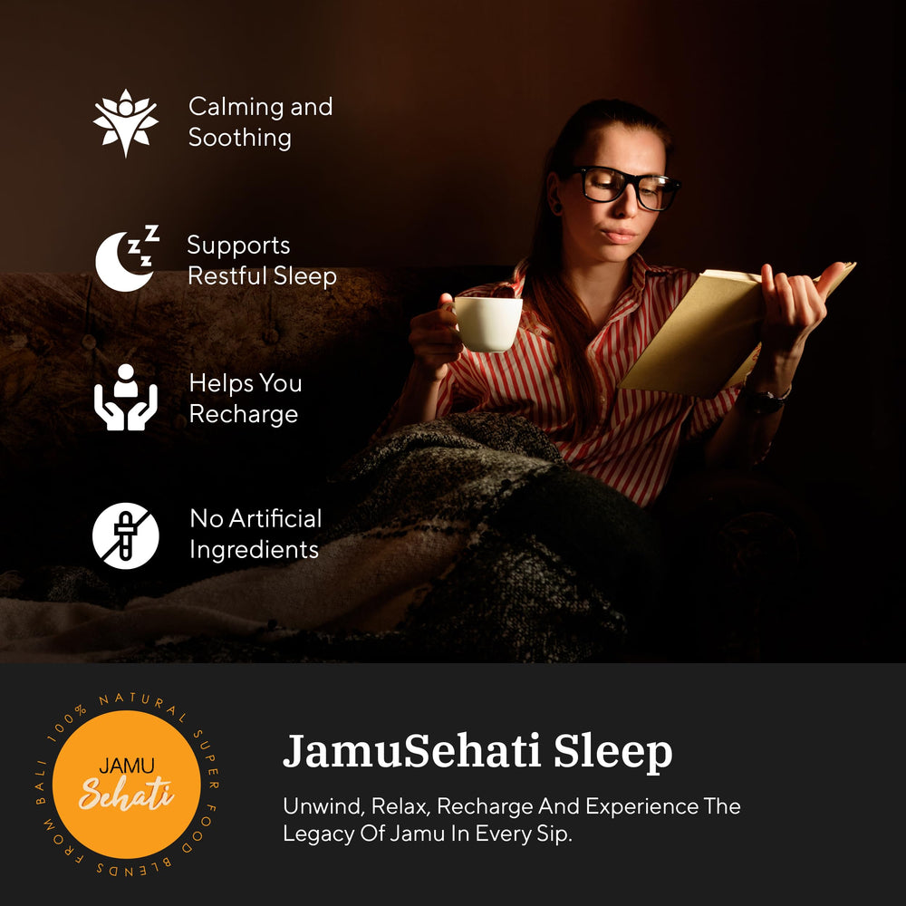JAMUSEHATI Sleep spice mix dissolving in hot vegan milk for a cozy bedtime moment