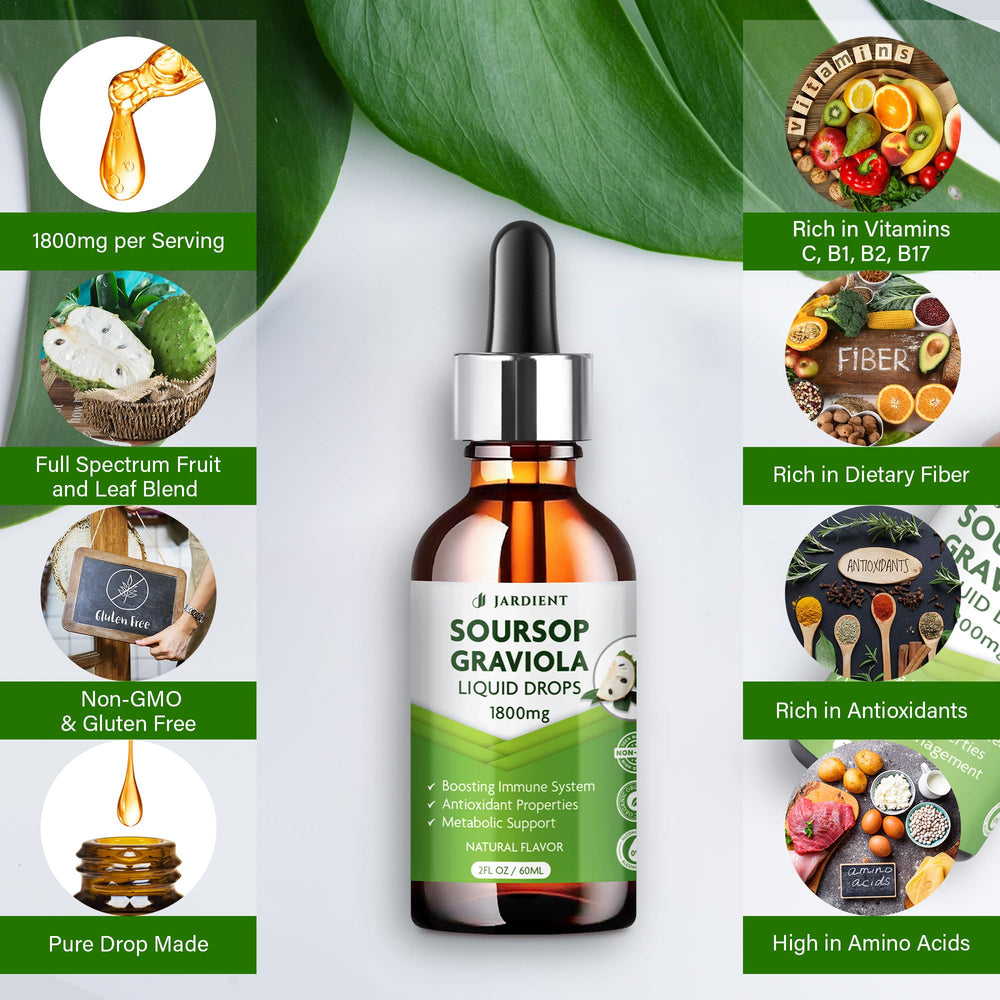 Jardient Soursop tincture label closeup highlighting organic sourcing.