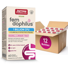 Jarrow Fem-Dophilus bottle cap pour demonstrates quick daily dosing for vaginal and urinary support