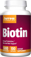Jarrow Formulas Biotin 5000 mcg bottle promotes healthy hair and skin