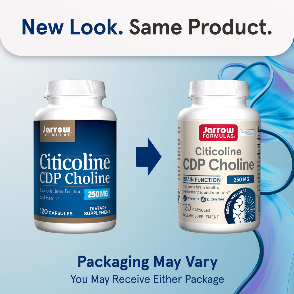 Jarrow Formulas Citicoline CDP Choline capsules close-up shows 250 mg dose
