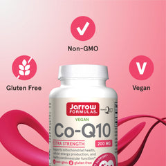 Jarrow Formulas Co-Q10 bottle on table for easy daily supplementation.