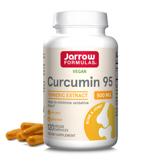 Jarrow Formulas Curcumin 95 bottle highlighting turmeric extract for antioxidant support.