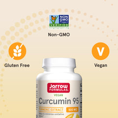 Jarrow Formulas Curcumin 95 capsule close-up shows 500 mg extract for potency.