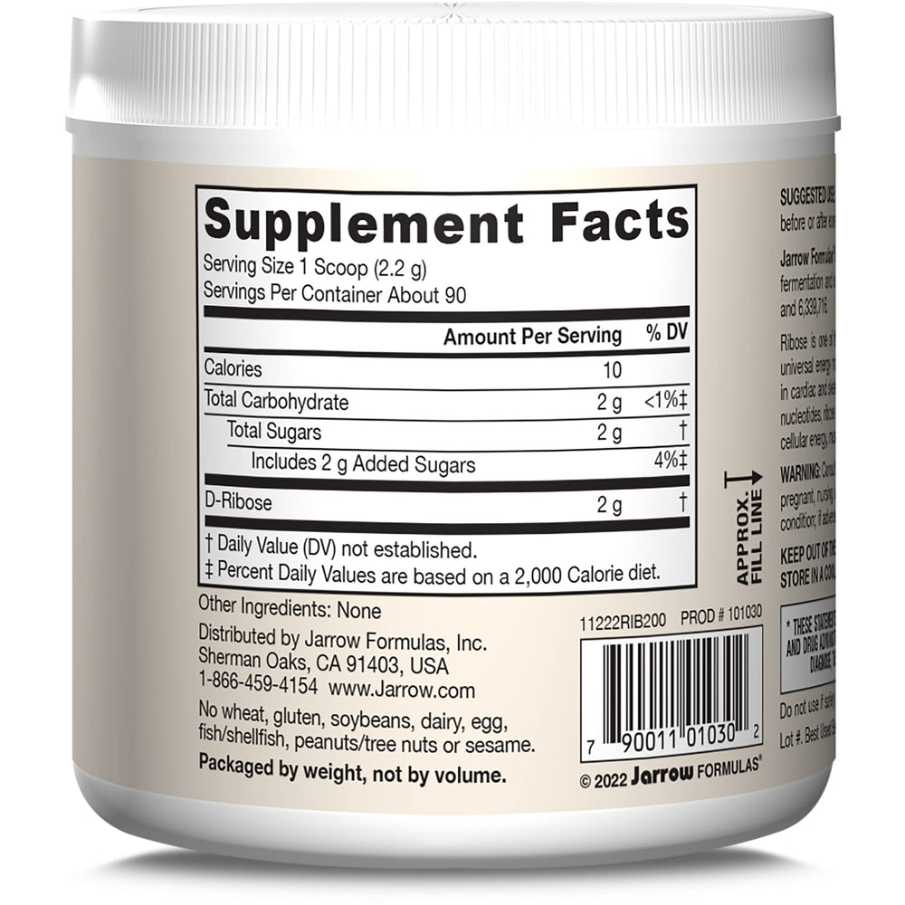 Close-up of ingredient panel noting pure D-Ribose.