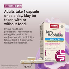 Vegan, non-GMO, gluten-free Fem-Dophilus suitable for sensitive diets.