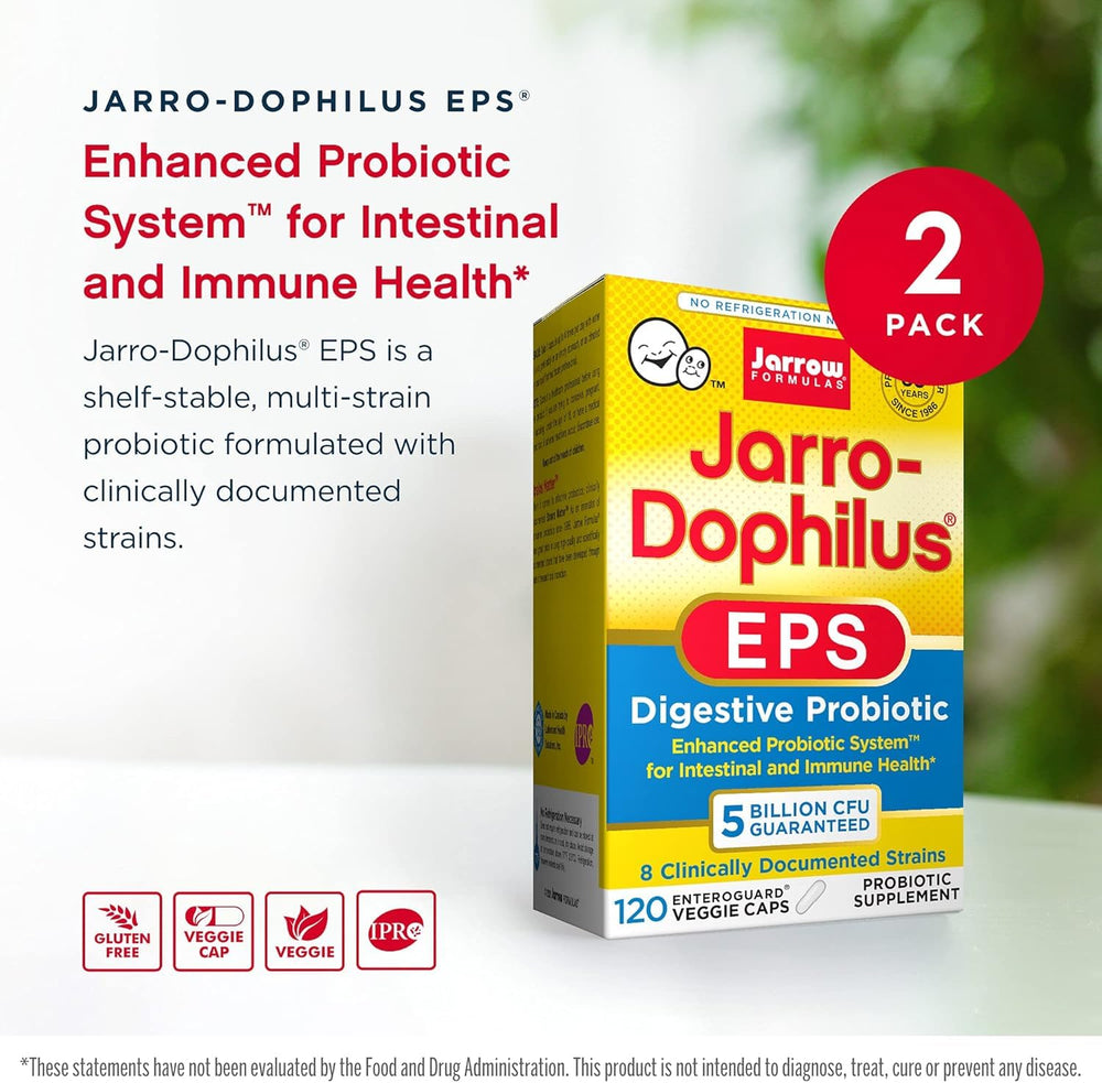 Daily-use Jarro-Dophilus EPS bottle on kitchen counter for routine support.