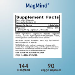 Jarrow Formulas MagMind capsules side view shows vegan, non-GMO veggie capsules.