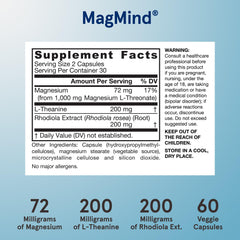 Close-up of MagMind label showing vegan and gluten-free ingredients.