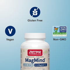 Jarrow Formulas MagMind nutrition facts panel highlights allergen-free formula.