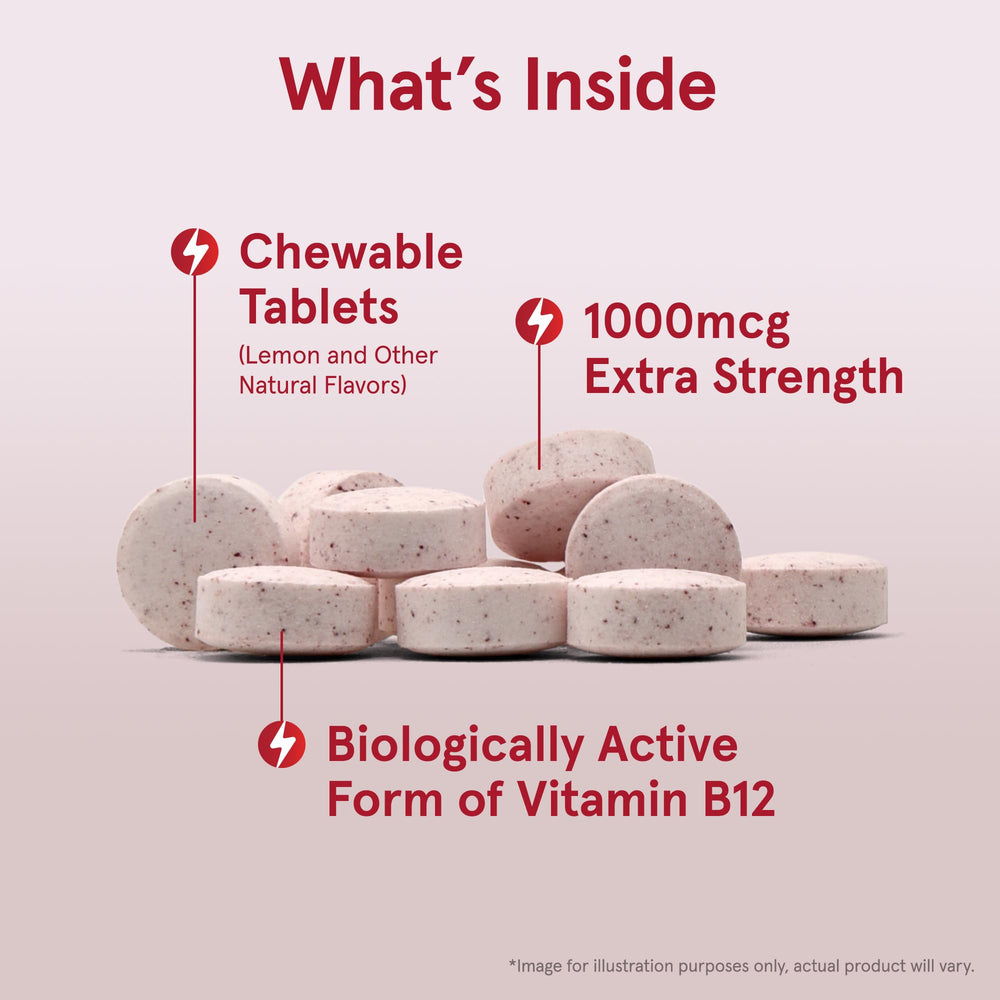 Jarrow Formulas methyl B-12 chewable tablets on packaging showing vegan and gluten-free status.