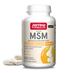 Jarrow Formulas MSM 1000 mg capsules support connective tissue health.