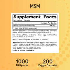 Jarrow Formulas MSM bottle shows daily dosage guidance.