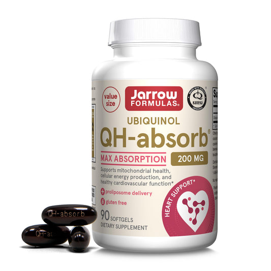 Jarrow Formulas QH-Absorb bottle front view highlighting mitochondrial energy support