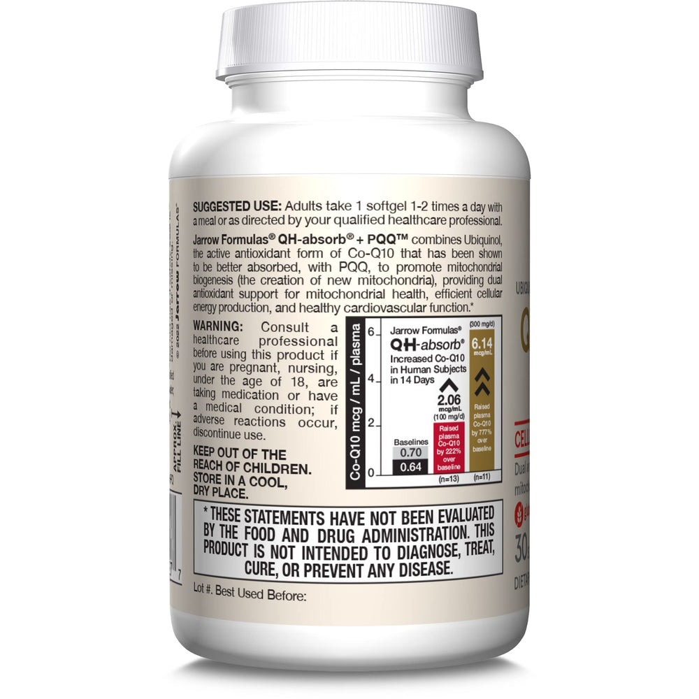 Jarrow Formulas QH-absorb PQQ label detail underscores purity and gluten-free reassurance