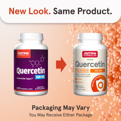 Quercetin 500mg bottle back label showing ingredients and usage information.