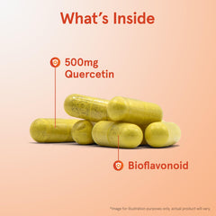 Quercetin veggie capsules close-up highlighting vegan capsule form.