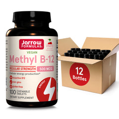 Jarrow Formulas Regular Strength Methyl B-12 bottle front for daily energy support.