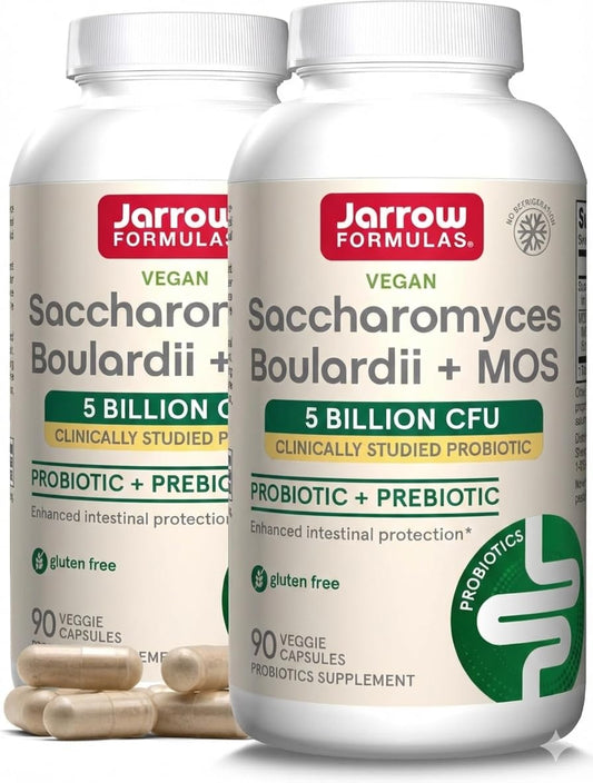 Jarrow Formulas Saccharomyces Boulardii MOS bottle front view for digestive support.