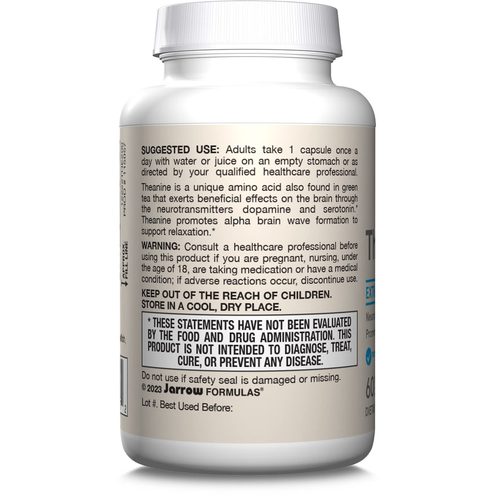 Jarrow Formulas Theanine 200 mg quality seal highlights manufacturing standards