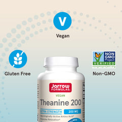 Jarrow Formulas Theanine 200 mg vegan gluten-free symbol indicates suitability for many diets