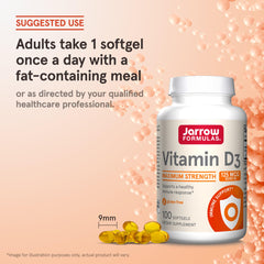 Dosing concept for Jarrow Formulas Vitamin D3 shows one softgel per day.
