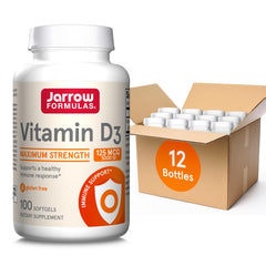 Jarrow Formulas Vitamin D3 softgels bottle front supports immune health and bone maintenance.