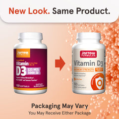 Close-up of Jarrow Formulas Vitamin D3 softgels highlighting capsules and content.