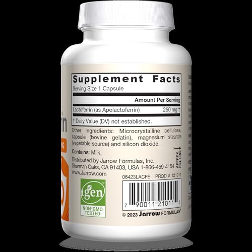 Jarrow Formulas Lactoferrin bottle suggesting antioxidant support for daily balance.
