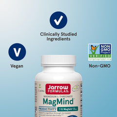 Jarrow MagMind label close-up emphasizes caffeine-free energy support.