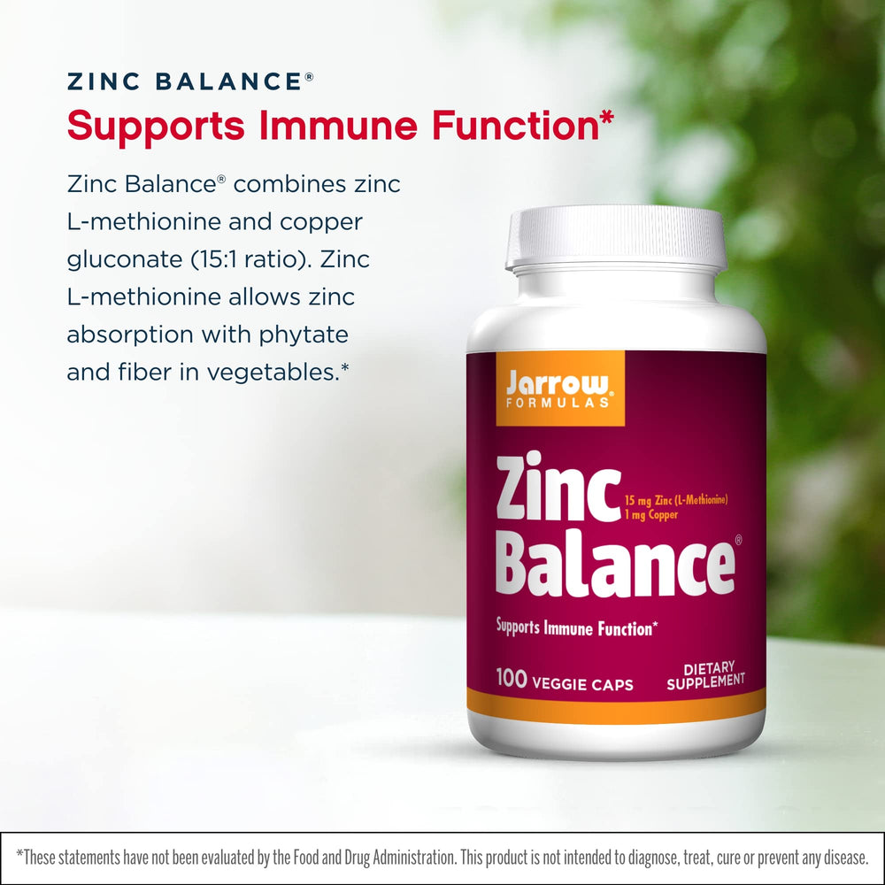 Jarrow Zinc Balance 15 mg label image notes copper inclusion in the formula