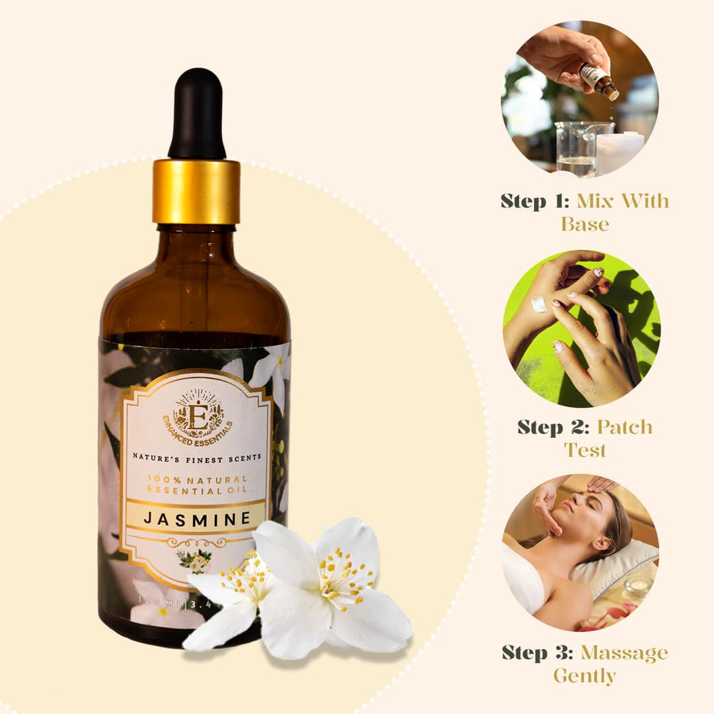 Jasmine oil in diffuser setup creating romantic, calming room ambience.