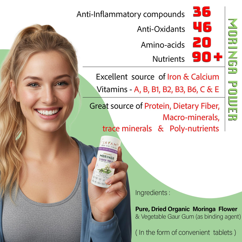 JAYAM Moringa omega-3-6-9 ingredient focus supports skin and hair vitality.