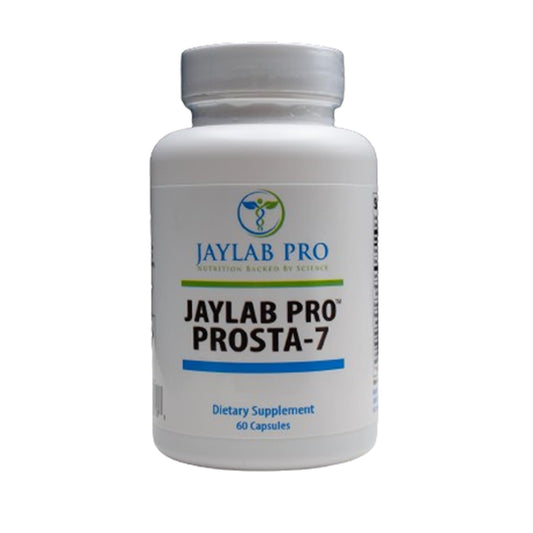 JAYLAB PRO Prosta-7 bottle and capsules for daily prostate health support.