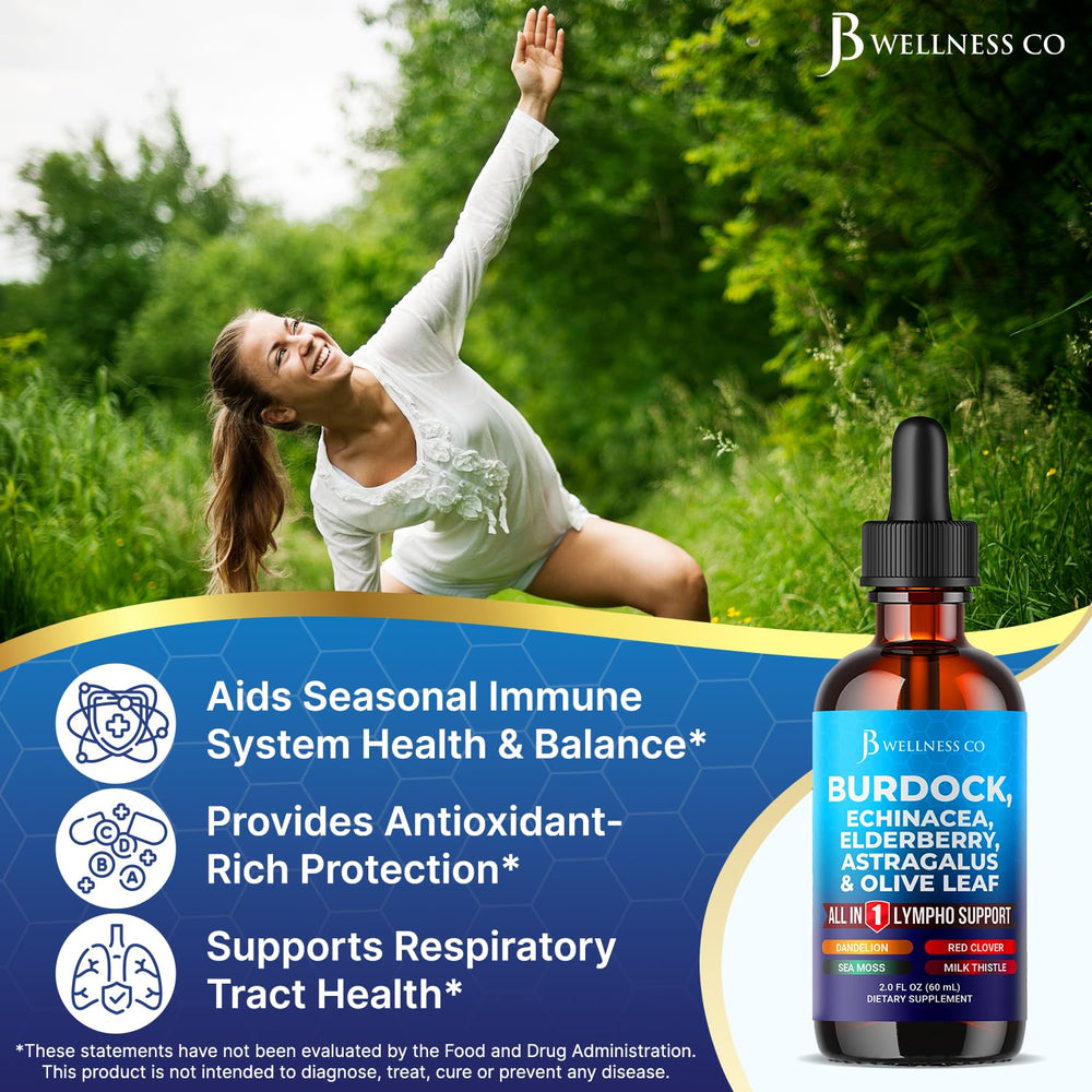 JB Wellness Co lymphatic drops with dropper, ideal for mixing into drinks.