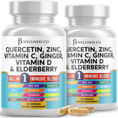 JB Wellness Co quercetin zinc vitamin C D bottle close-up for daily immune support