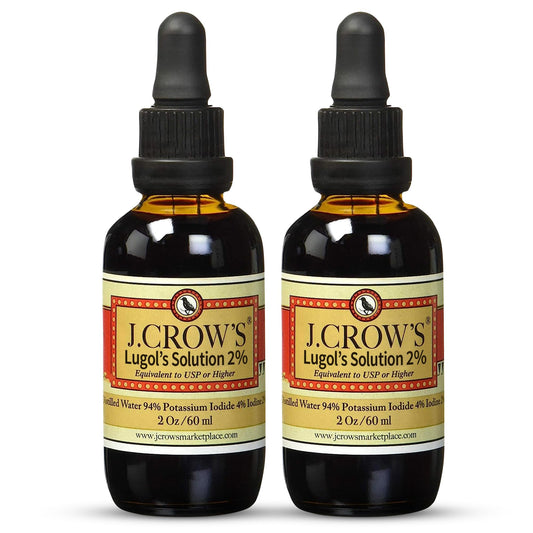 J. CROW'S Lugol's iodine bottle with dropper enables precise dosing and easy storage.