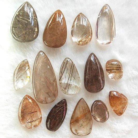 JDFlying rutilated quartz teardrop pendant with golden needles for elegant jewelry