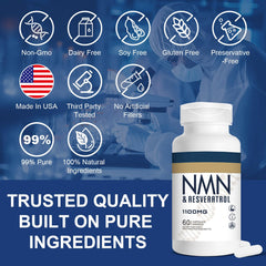 Jeaderly label shot—high-purity NMN and resveratrol ingredients for wellness.