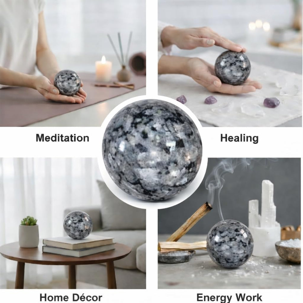 Jet International Larvikite ball with crystal grid for energy balance