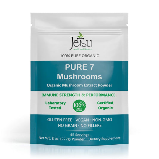 Jetsu Pure 7 Mushroom Powder bottle for daily immune support and balanced energy