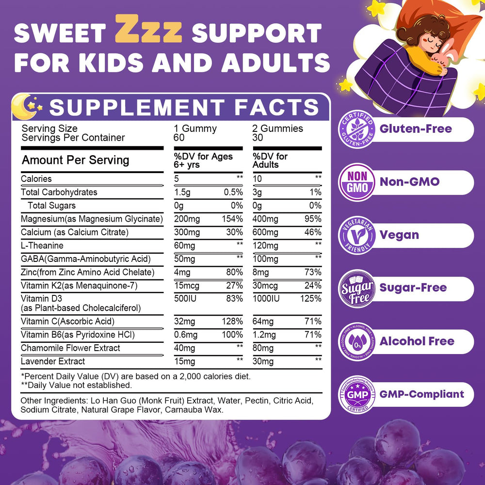 JIANKYTZ grape-flavored magnesium gummies for relaxing evenings and better sleep.