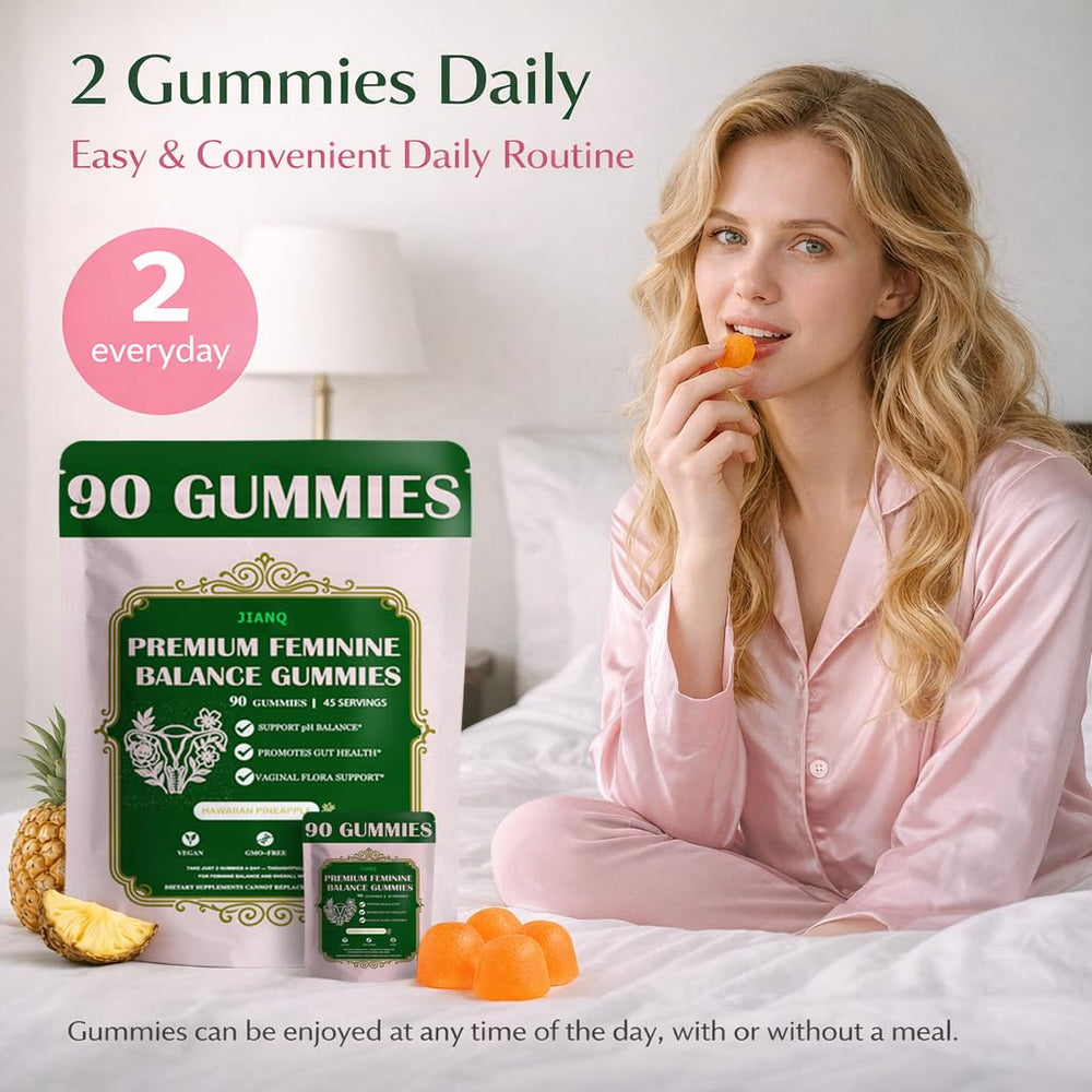 JianQ gummies on shelf with gluten-free and plant-based pectin label visible.