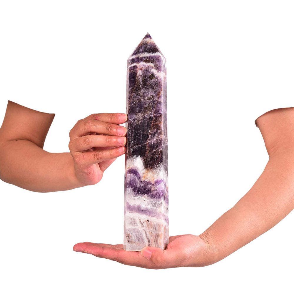JIC Gem chevron amethyst quartz wand with six facets for focused energy